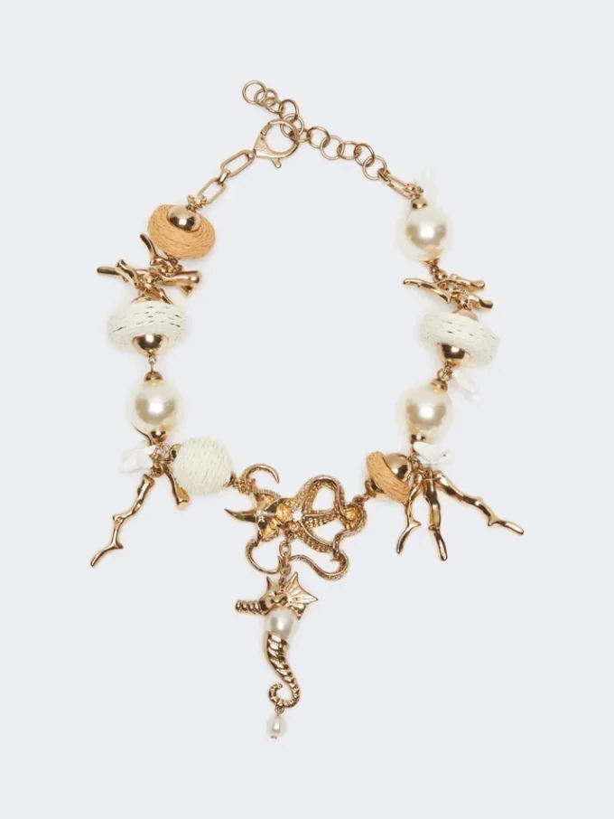 „Abissi“ Choker-Halskette aus Metall und Raffia, gold „Abissi“ Choker-Halskette aus Metall und Raffia, gold