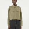 Asymmetrisches Hemd aus gewaschener Baumwolle, khaki Asymmetrisches Hemd aus gewaschener Baumwolle, khaki