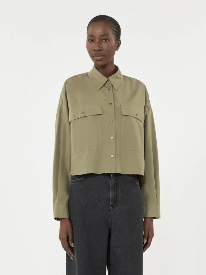 Asymmetrisches Hemd aus gewaschener Baumwolle, khaki Asymmetrisches Hemd aus gewaschener Baumwolle, khaki