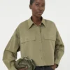 Asymmetrisches Hemd aus gewaschener Baumwolle, khaki Asymmetrisches Hemd aus gewaschener Baumwolle, khaki