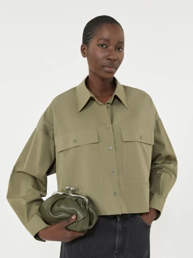 Asymmetrisches Hemd aus gewaschener Baumwolle, khaki Asymmetrisches Hemd aus gewaschener Baumwolle, khaki