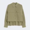 Asymmetrisches Hemd aus gewaschener Baumwolle, khaki Asymmetrisches Hemd aus gewaschener Baumwolle, khaki