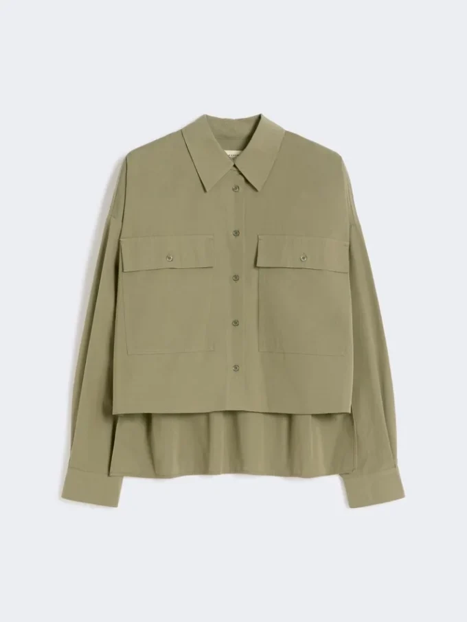 Asymmetrisches Hemd aus gewaschener Baumwolle, khaki Asymmetrisches Hemd aus gewaschener Baumwolle, khaki