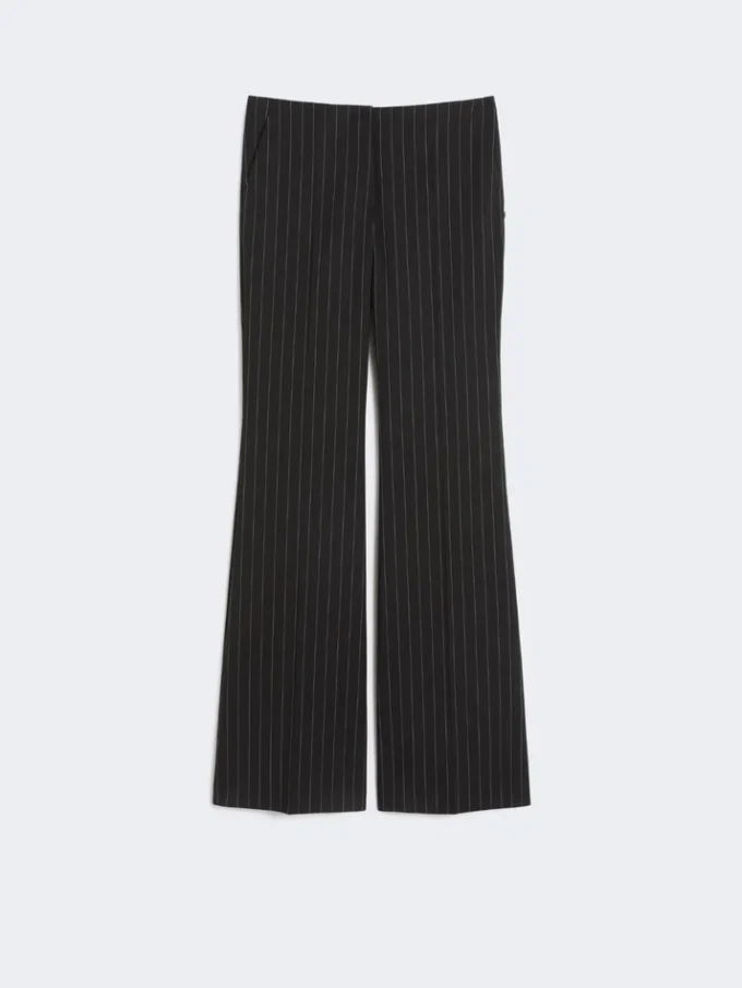 Ausgestellte Nadelstreifen-Wollhose, schwarz Ausgestellte Nadelstreifen-Wollhose, schwarz