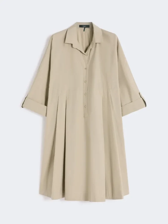 Ausgestelltes Kleid aus Baumwollpopeline, sandfarben