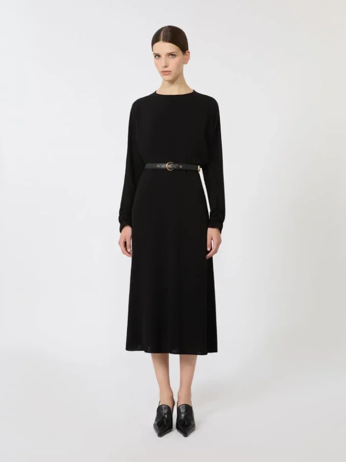 Ausgestelltes Kleid aus Cady, schwarz Ausgestelltes Kleid aus Cady, schwarz