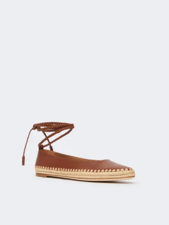 Ballerinas aus Nappa und Raffia, tabakfarben