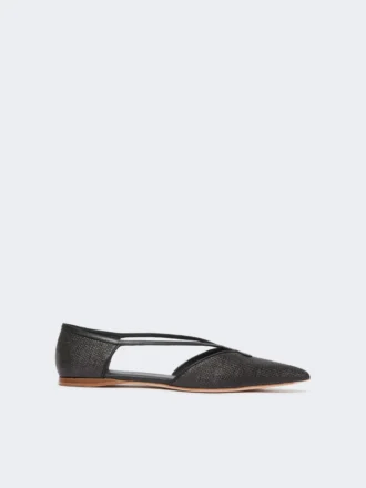 Ballerinas im Raffia-Look mit geflochtenem Obermaterial, schwarz