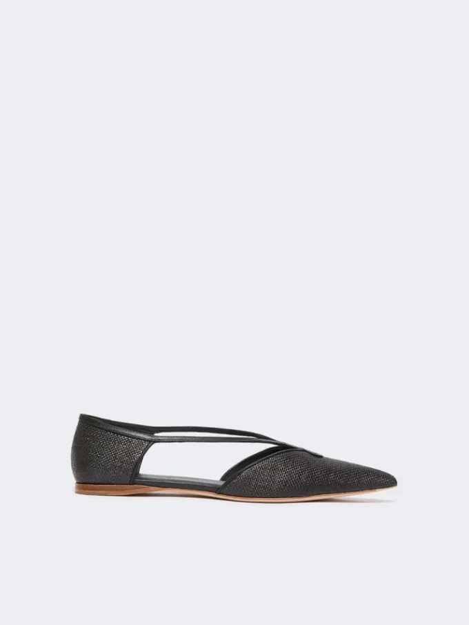 Ballerinas im Raffia-Look mit geflochtenem Obermaterial, schwarz Ballerinas im Raffia-Look mit geflochtenem Obermaterial, schwarz