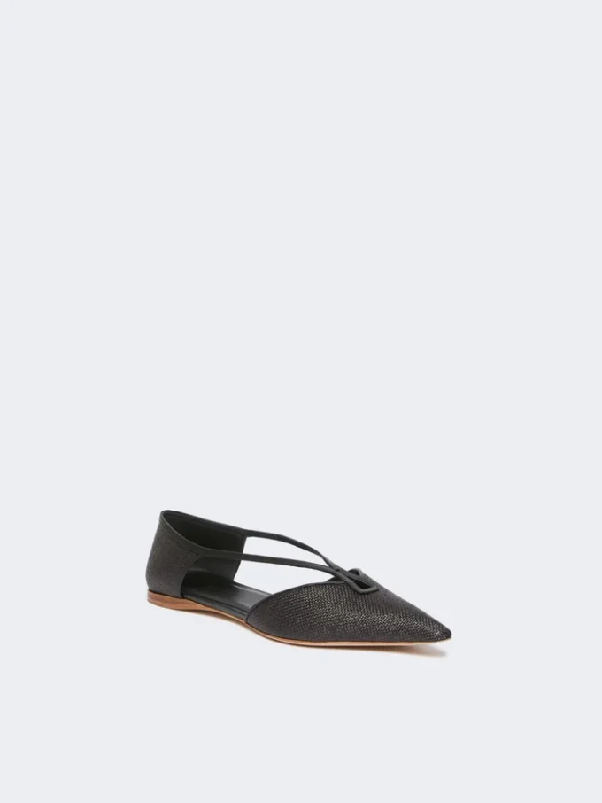 Ballerinas im Raffia-Look mit geflochtenem Obermaterial, schwarz Ballerinas im Raffia-Look mit geflochtenem Obermaterial, schwarz