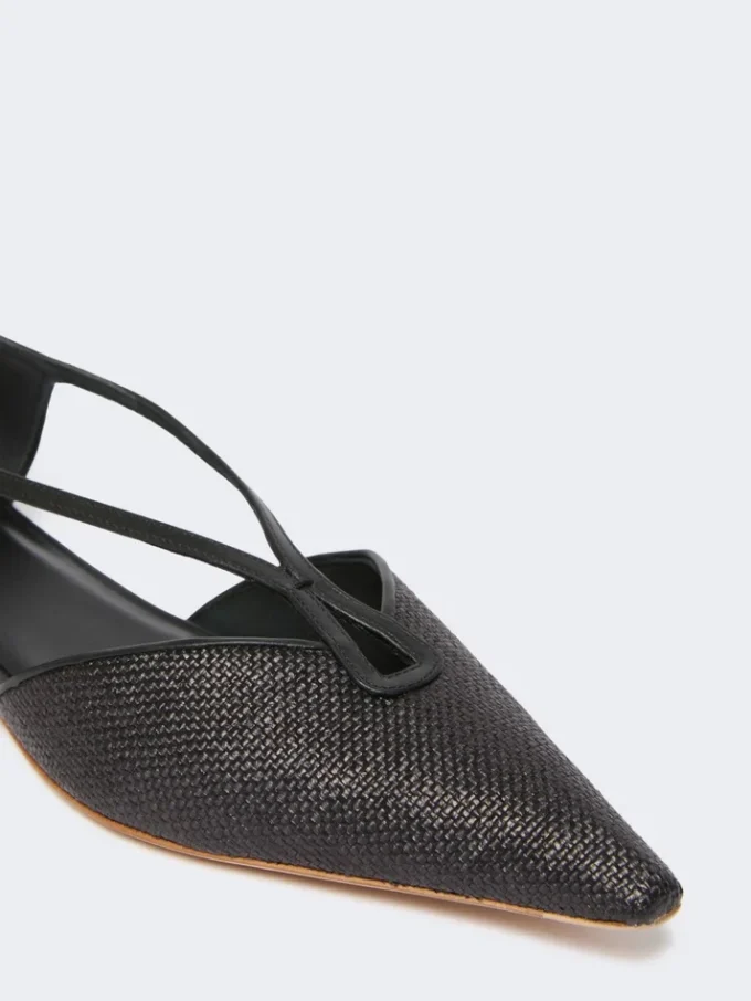 Ballerinas im Raffia-Look mit geflochtenem Obermaterial, schwarz Ballerinas im Raffia-Look mit geflochtenem Obermaterial, schwarz