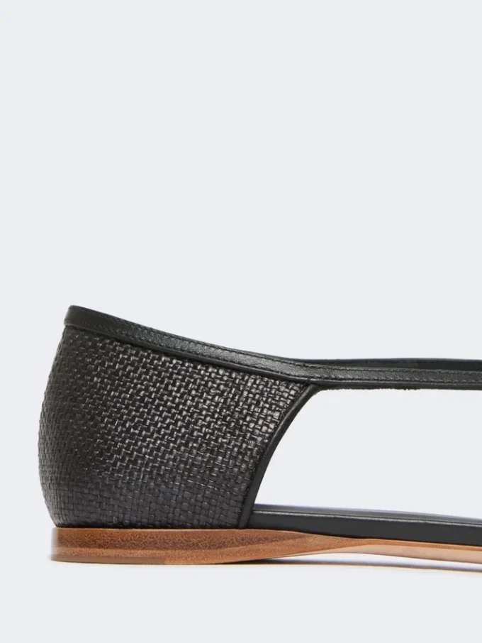Ballerinas im Raffia-Look mit geflochtenem Obermaterial, schwarz Ballerinas im Raffia-Look mit geflochtenem Obermaterial, schwarz