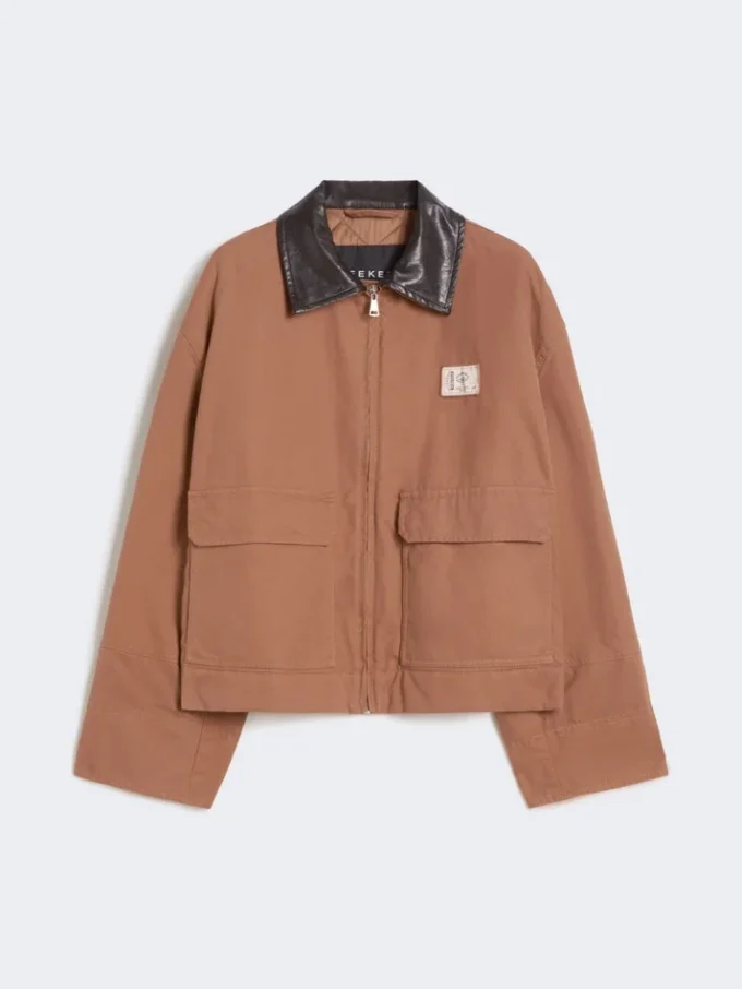 Baumwoll-Canvas-Jacke, tabakfarben