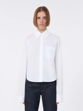 Baumwoll-Cropped-Shirt mit Plissee am Rücken, optisches Weiß
