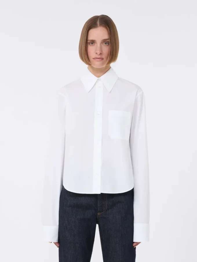 Baumwoll-Cropped-Shirt mit Plissee am Rücken, optisches Weiß Baumwoll-Cropped-Shirt mit Plissee am Rücken, optisches Weiß