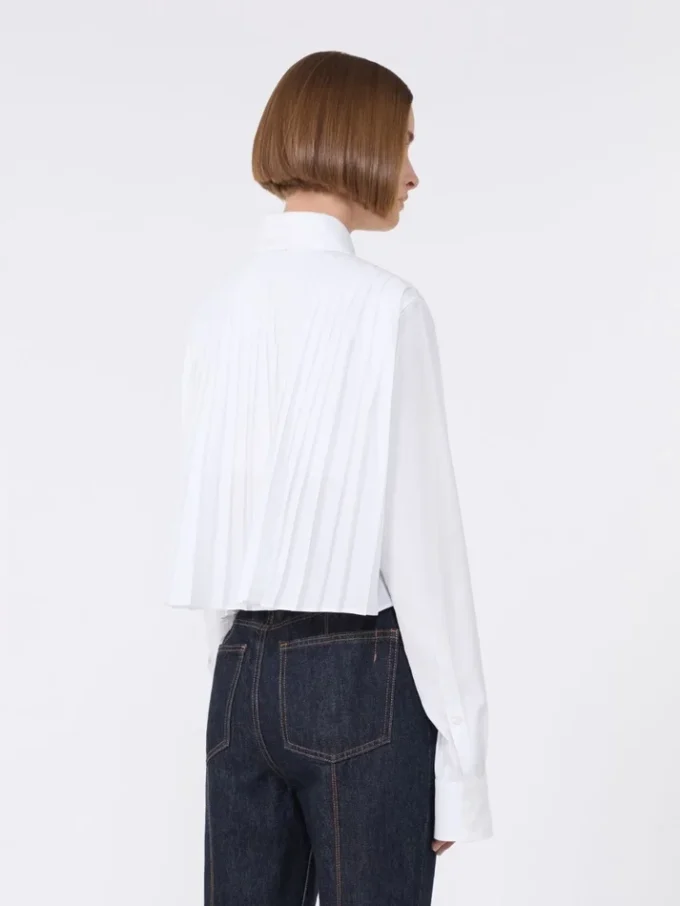 Baumwoll-Cropped-Shirt mit Plissee am Rücken, optisches Weiß Baumwoll-Cropped-Shirt mit Plissee am Rücken, optisches Weiß
