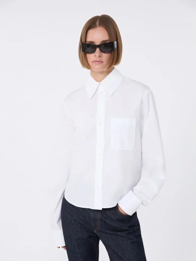 Baumwoll-Cropped-Shirt mit Plissee am Rücken, optisches Weiß Baumwoll-Cropped-Shirt mit Plissee am Rücken, optisches Weiß