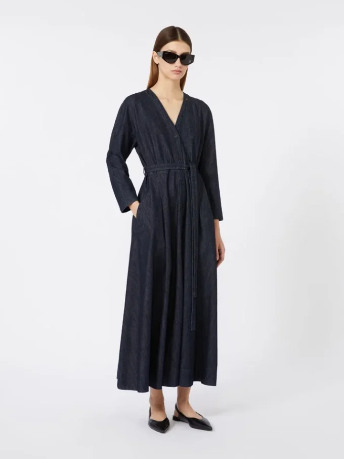 Baumwoll-Denimkleid mit Gürtel, ultramarinblau