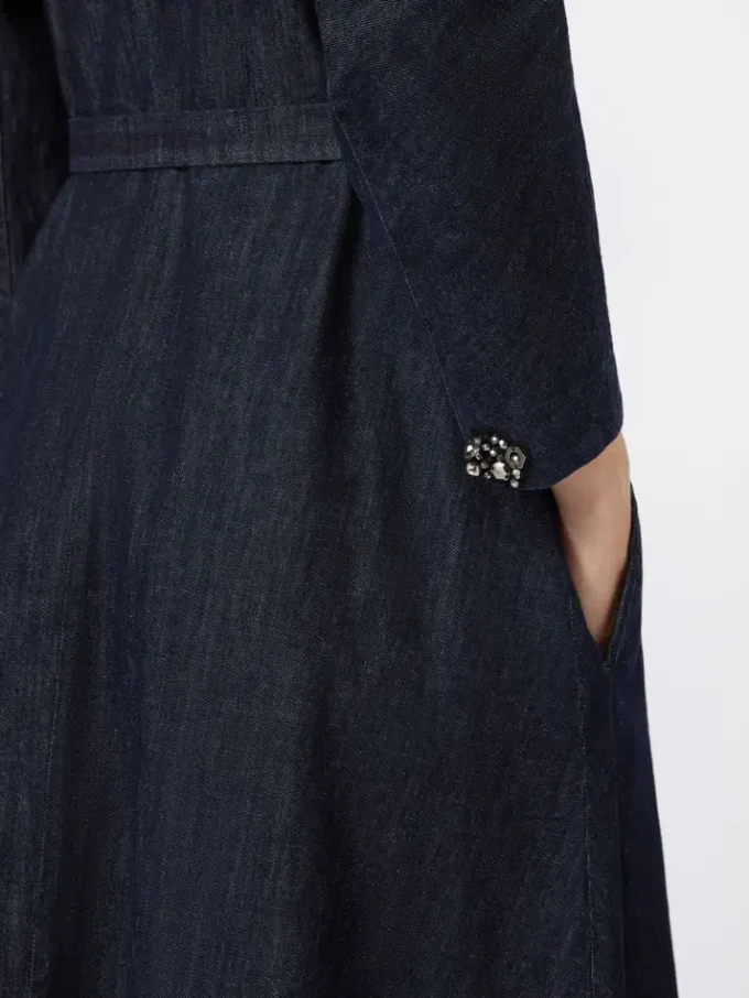 Baumwoll-Denimkleid mit Gürtel, ultramarinblau