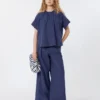 Baumwoll-Popeline-Shirt mit Rundhalsausschnitt, marineblau Baumwoll-Popeline-Shirt mit Rundhalsausschnitt, marineblau