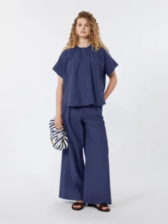 Baumwoll-Popeline-Shirt mit Rundhalsausschnitt, marineblau