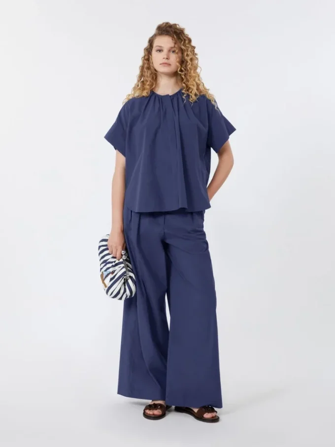 Baumwoll-Popeline-Shirt mit Rundhalsausschnitt, marineblau Baumwoll-Popeline-Shirt mit Rundhalsausschnitt, marineblau