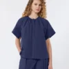 Baumwoll-Popeline-Shirt mit Rundhalsausschnitt, marineblau Baumwoll-Popeline-Shirt mit Rundhalsausschnitt, marineblau