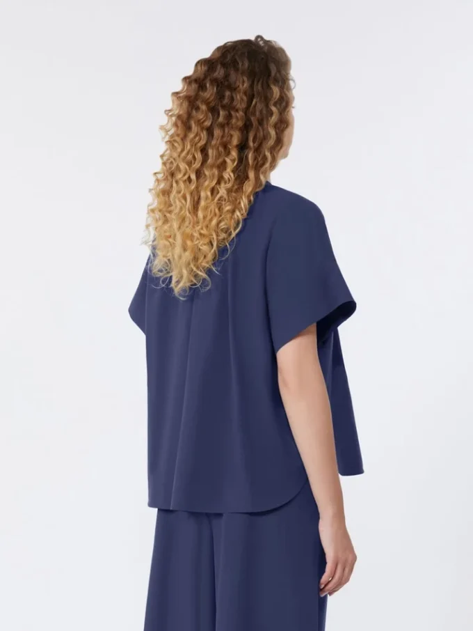 Baumwoll-Popeline-Shirt mit Rundhalsausschnitt, marineblau Baumwoll-Popeline-Shirt mit Rundhalsausschnitt, marineblau