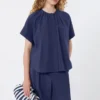 Baumwoll-Popeline-Shirt mit Rundhalsausschnitt, marineblau Baumwoll-Popeline-Shirt mit Rundhalsausschnitt, marineblau