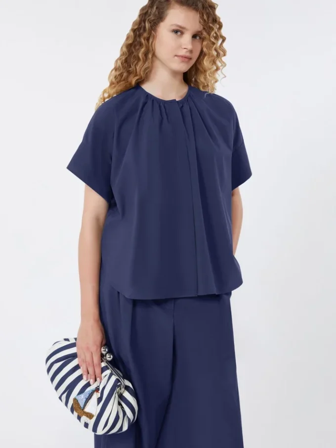 Baumwoll-Popeline-Shirt mit Rundhalsausschnitt, marineblau Baumwoll-Popeline-Shirt mit Rundhalsausschnitt, marineblau