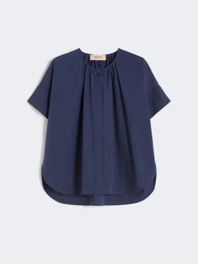 Baumwoll-Popeline-Shirt mit Rundhalsausschnitt, marineblau Baumwoll-Popeline-Shirt mit Rundhalsausschnitt, marineblau