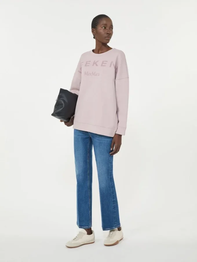 Baumwoll-Sweatshirt mit Rundhalsausschnitt, lila Baumwoll-Sweatshirt mit Rundhalsausschnitt, lila