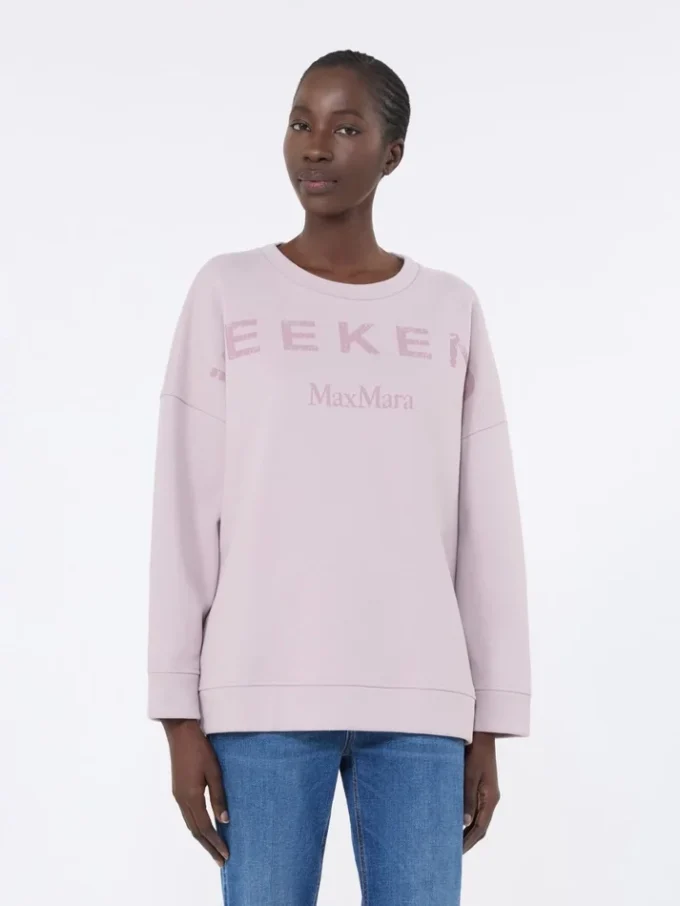 Baumwoll-Sweatshirt mit Rundhalsausschnitt, lila Baumwoll-Sweatshirt mit Rundhalsausschnitt, lila
