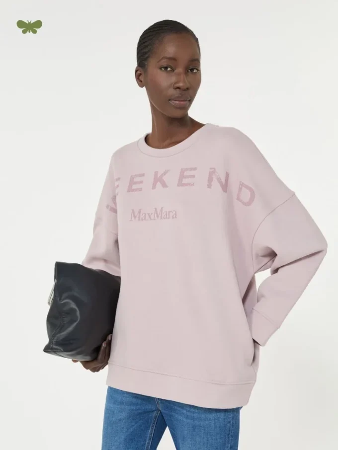 Baumwoll-Sweatshirt mit Rundhalsausschnitt, lila Baumwoll-Sweatshirt mit Rundhalsausschnitt, lila