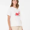 Baumwoll-T-Shirt mit Aufdruck und Stickerei, weiß Baumwoll-T-Shirt mit Aufdruck und Stickerei, weiß