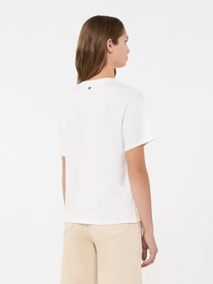 Baumwoll-T-Shirt mit Aufdruck und Stickerei, weiß Baumwoll-T-Shirt mit Aufdruck und Stickerei, weiß