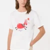 Baumwoll-T-Shirt mit Aufdruck und Stickerei, weiß Baumwoll-T-Shirt mit Aufdruck und Stickerei, weiß