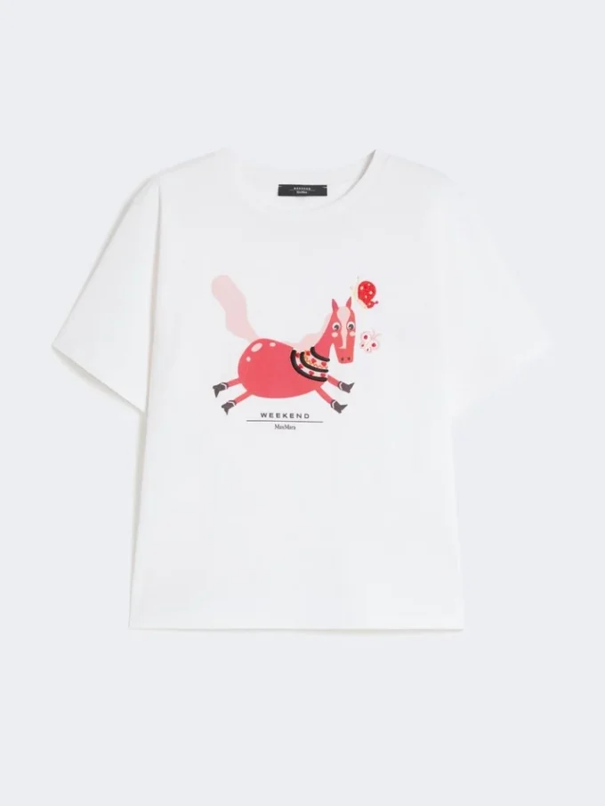 Baumwoll-T-Shirt mit Aufdruck und Stickerei, weiß Baumwoll-T-Shirt mit Aufdruck und Stickerei, weiß