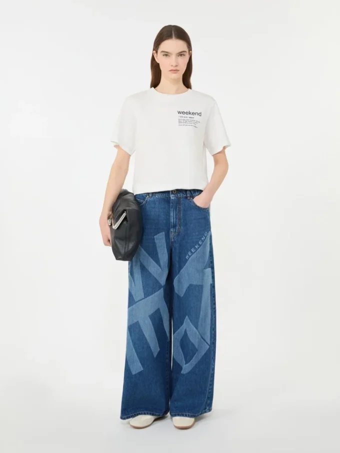 Baumwoll-T-Shirt mit grafischem Aufdruck, weiß Baumwoll-T-Shirt mit grafischem Aufdruck, weiß