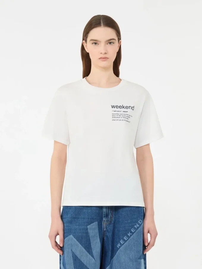 Baumwoll-T-Shirt mit grafischem Aufdruck, weiß Baumwoll-T-Shirt mit grafischem Aufdruck, weiß