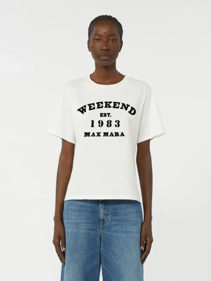 Baumwoll-T-Shirt mit grafischem Aufdruck, weiß Baumwoll-T-Shirt mit grafischem Aufdruck, weiß