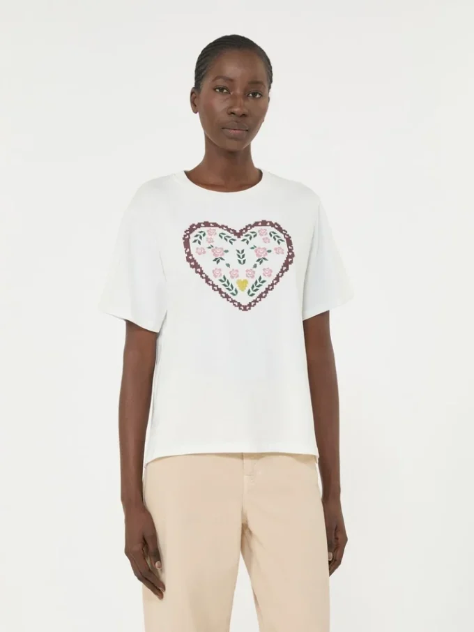 Baumwoll-T-Shirt mit grafischem Aufdruck, weiß Baumwoll-T-Shirt mit grafischem Aufdruck, weiß