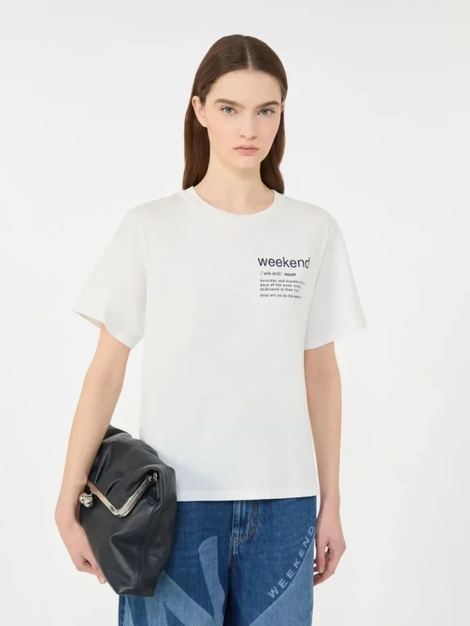 Baumwoll-T-Shirt mit grafischem Aufdruck, weiß Baumwoll-T-Shirt mit grafischem Aufdruck, weiß