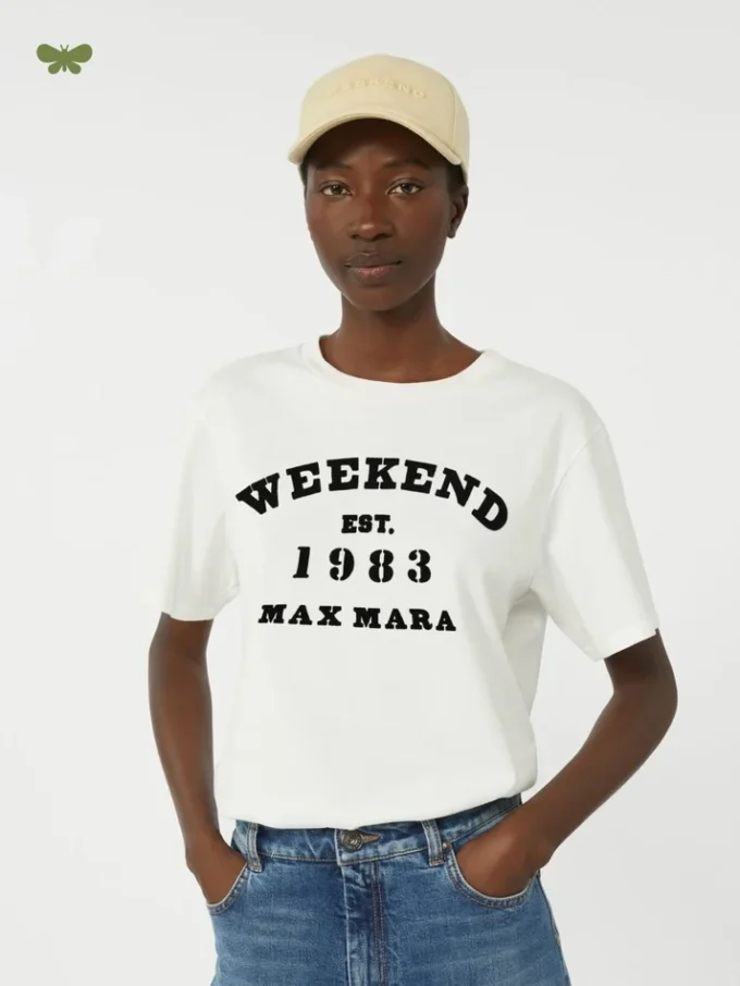 Baumwoll-T-Shirt mit grafischem Aufdruck, weiß Baumwoll-T-Shirt mit grafischem Aufdruck, weiß