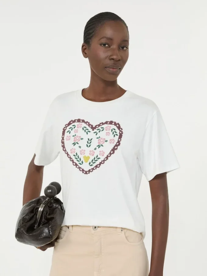 Baumwoll-T-Shirt mit grafischem Aufdruck, weiß Baumwoll-T-Shirt mit grafischem Aufdruck, weiß