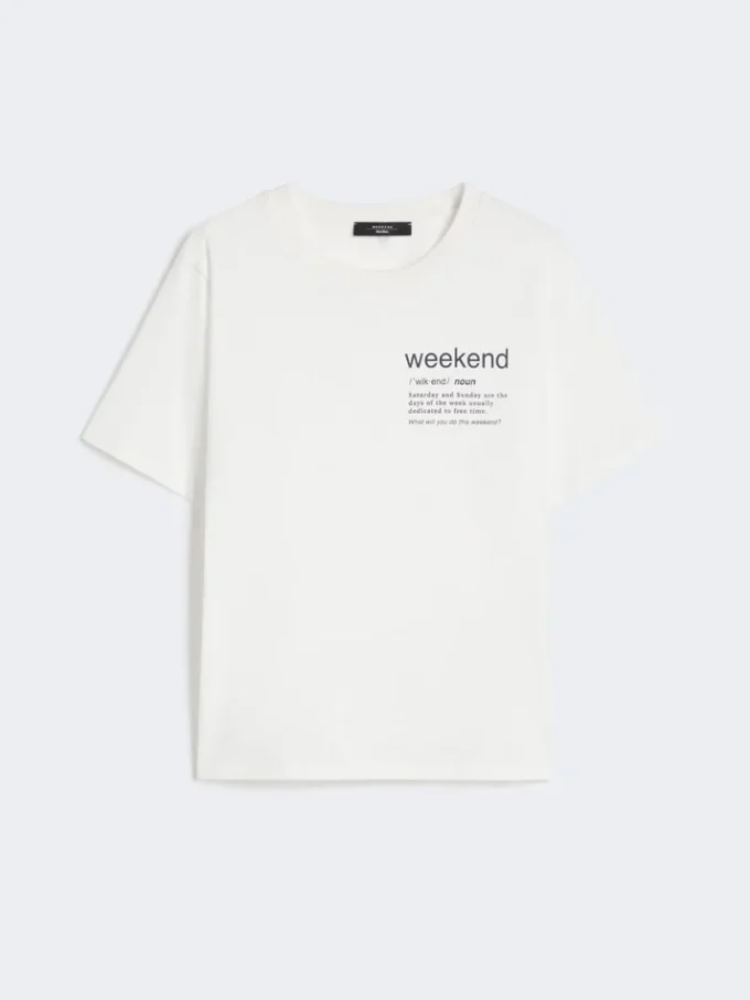 Baumwoll-T-Shirt mit grafischem Aufdruck, weiß Baumwoll-T-Shirt mit grafischem Aufdruck, weiß