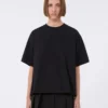 Baumwoll-T-Shirt mit plissiertem Rücken, schwarz Baumwoll-T-Shirt mit plissiertem Rücken, schwarz