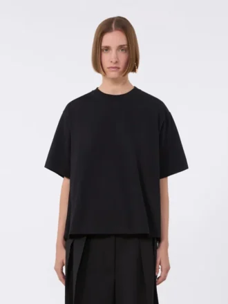 Baumwoll-T-Shirt mit plissiertem Rücken, schwarz