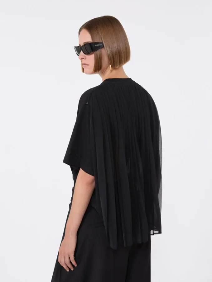Baumwoll-T-Shirt mit plissiertem Rücken, schwarz Baumwoll-T-Shirt mit plissiertem Rücken, schwarz