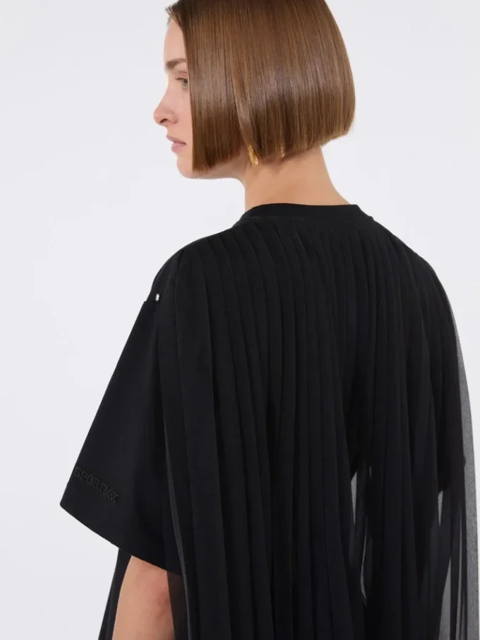 Baumwoll-T-Shirt mit plissiertem Rücken, schwarz Baumwoll-T-Shirt mit plissiertem Rücken, schwarz